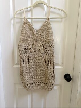 Flook the Label Beige Crochet Swim Coverup Dress